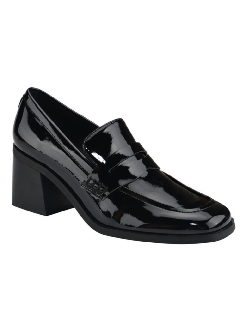 Marc Fisher Black Patent Block Heel Loafer Pump